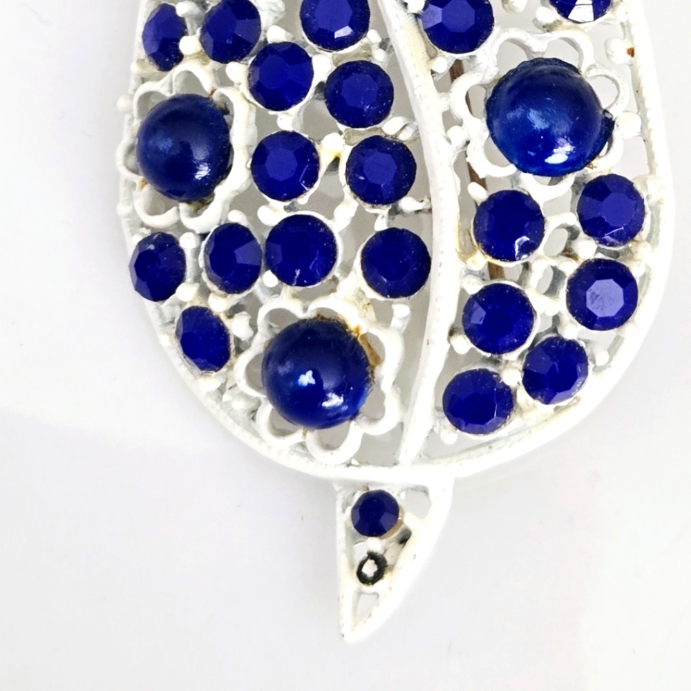 Vintage Blue Rhinestone Owl Brooch Pin Silver Tone Animal Statement Jewelry - Picture 7 of 7